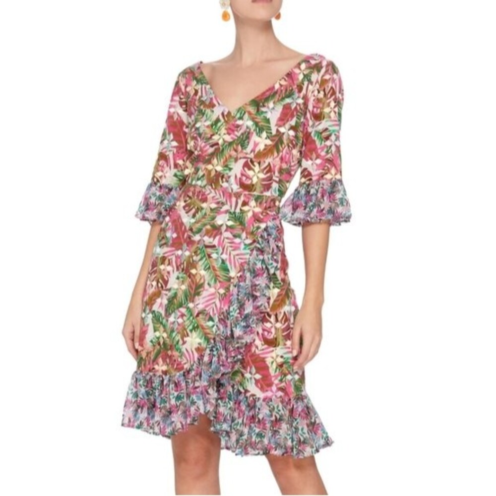 All Things Mochi Philippa Ruffled Printes Linen Wrap Dress size S New With Tag
